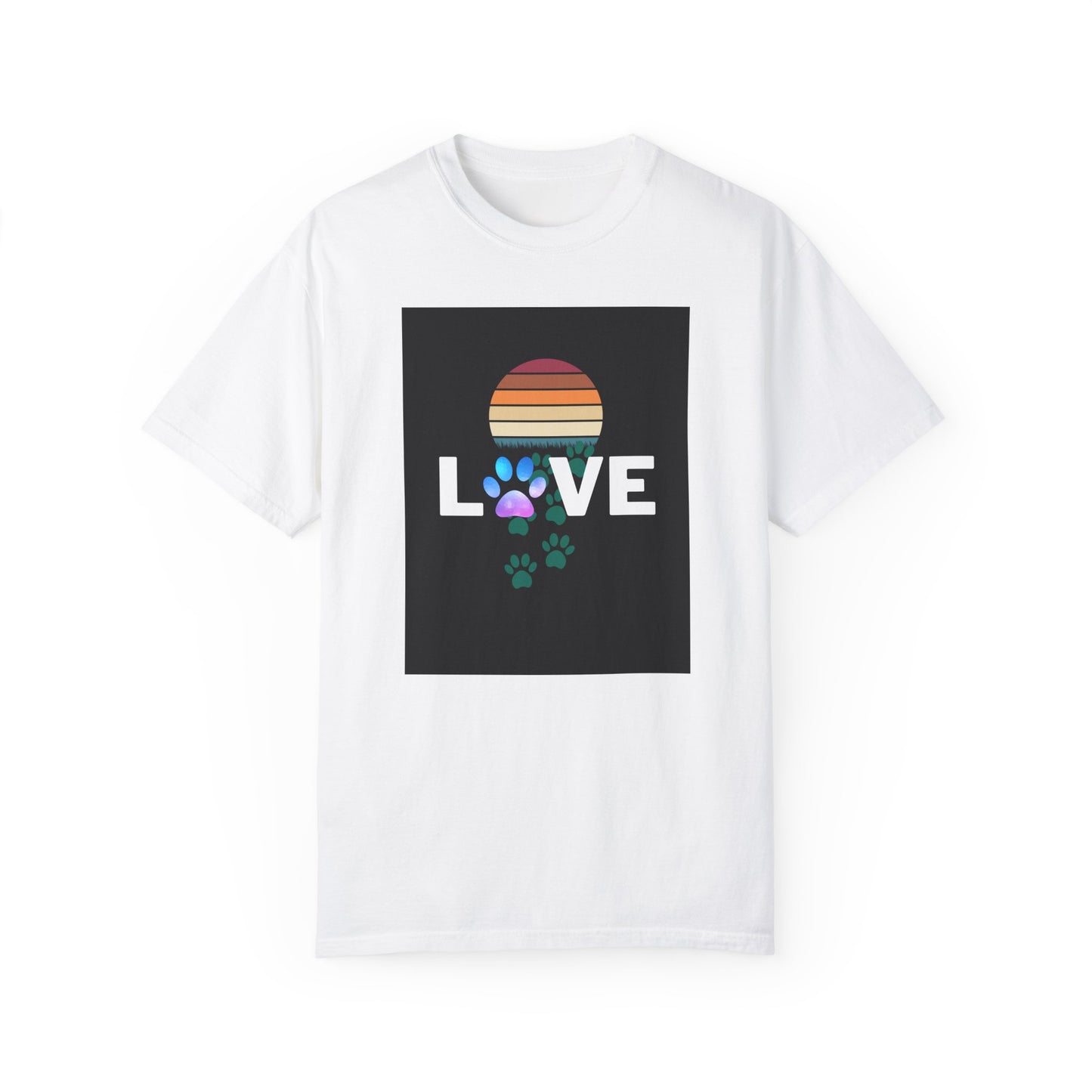 Love Paw Print Unisex T-Shirt - Retro Sunset Design