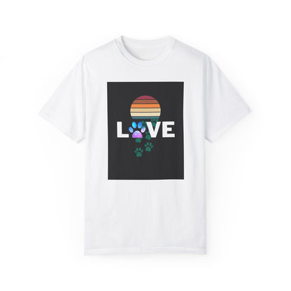 Love Paw Print Unisex T-Shirt - Retro Sunset Design
