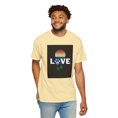 Love Paw Print Unisex T-Shirt - Retro Sunset Design