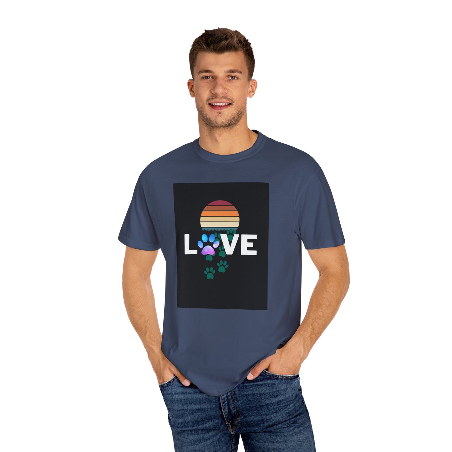 Love Paw Print Unisex T-Shirt - Retro Sunset Design