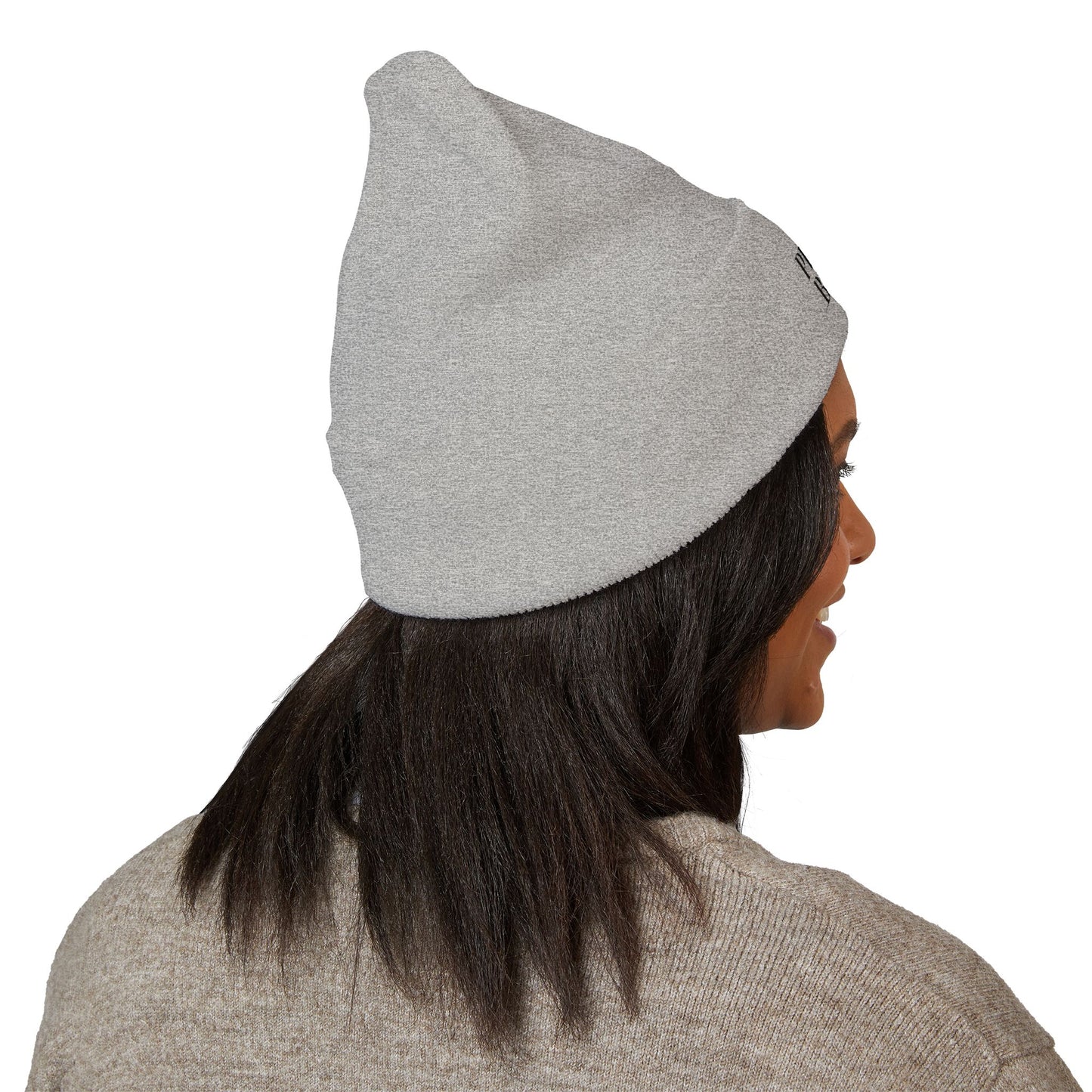 Embroidered Classic Cuffed Beanie - 'Prince Black' White Hat