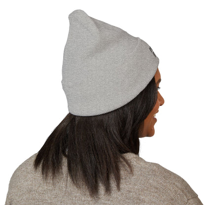 Embroidered Classic Cuffed Beanie - 'Prince Black' White Hat