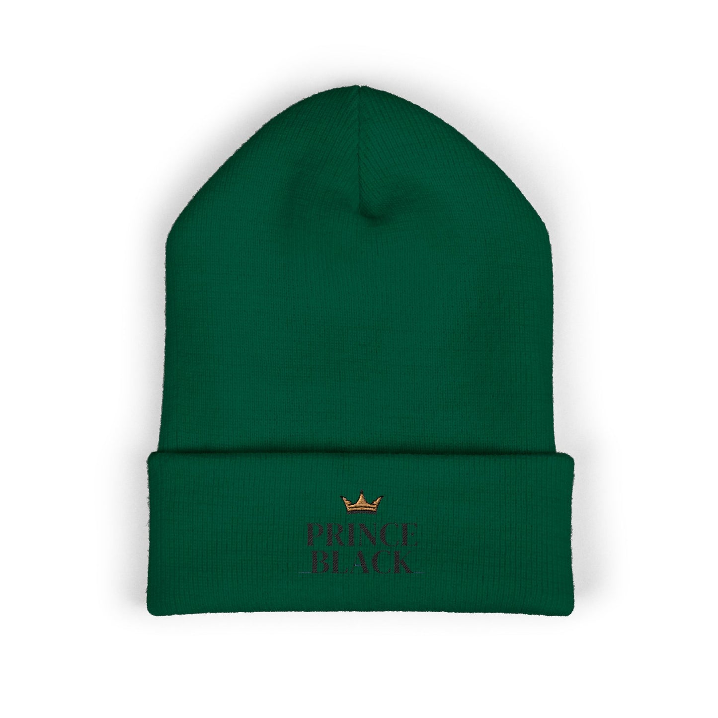 Embroidered Classic Cuffed Beanie - 'Prince Black' White Hat