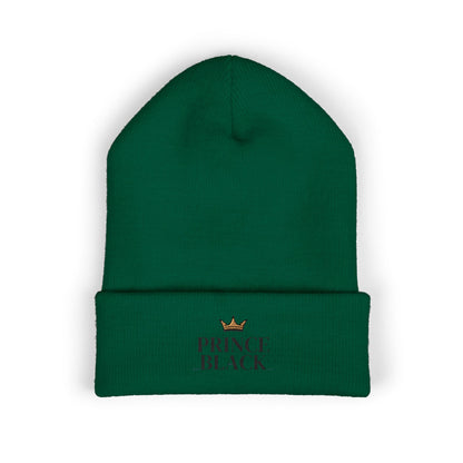 Embroidered Classic Cuffed Beanie - 'Prince Black' White Hat