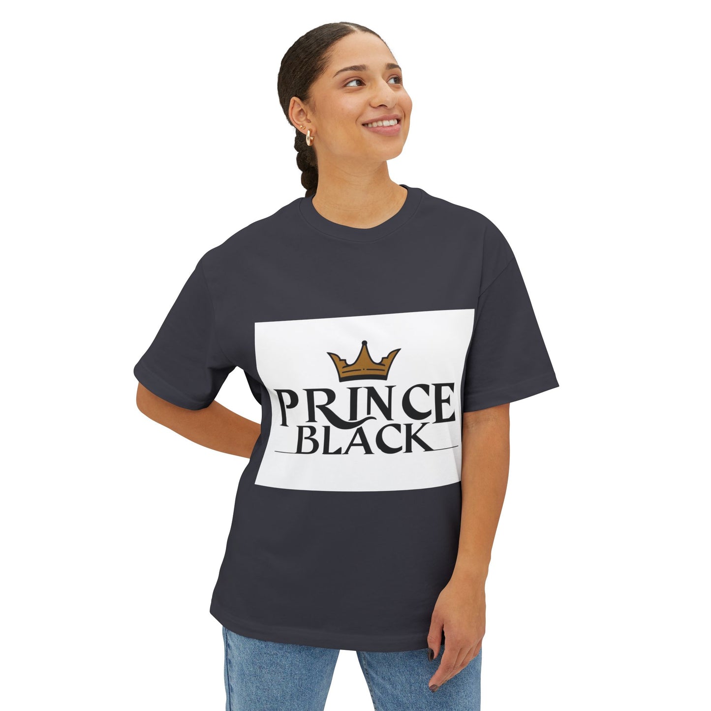 Oversized Boxy Tee - 'Prince Black' Crown Graphic Tee