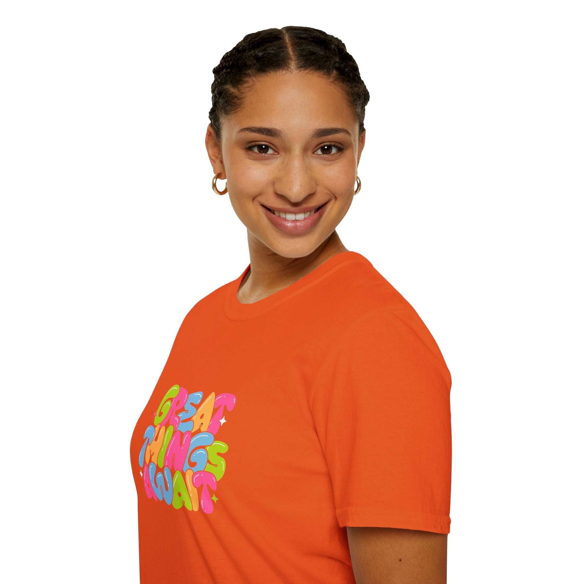 Great Things Await Unisex Softstyle T-Shirt - Vibrant Motivational Tee