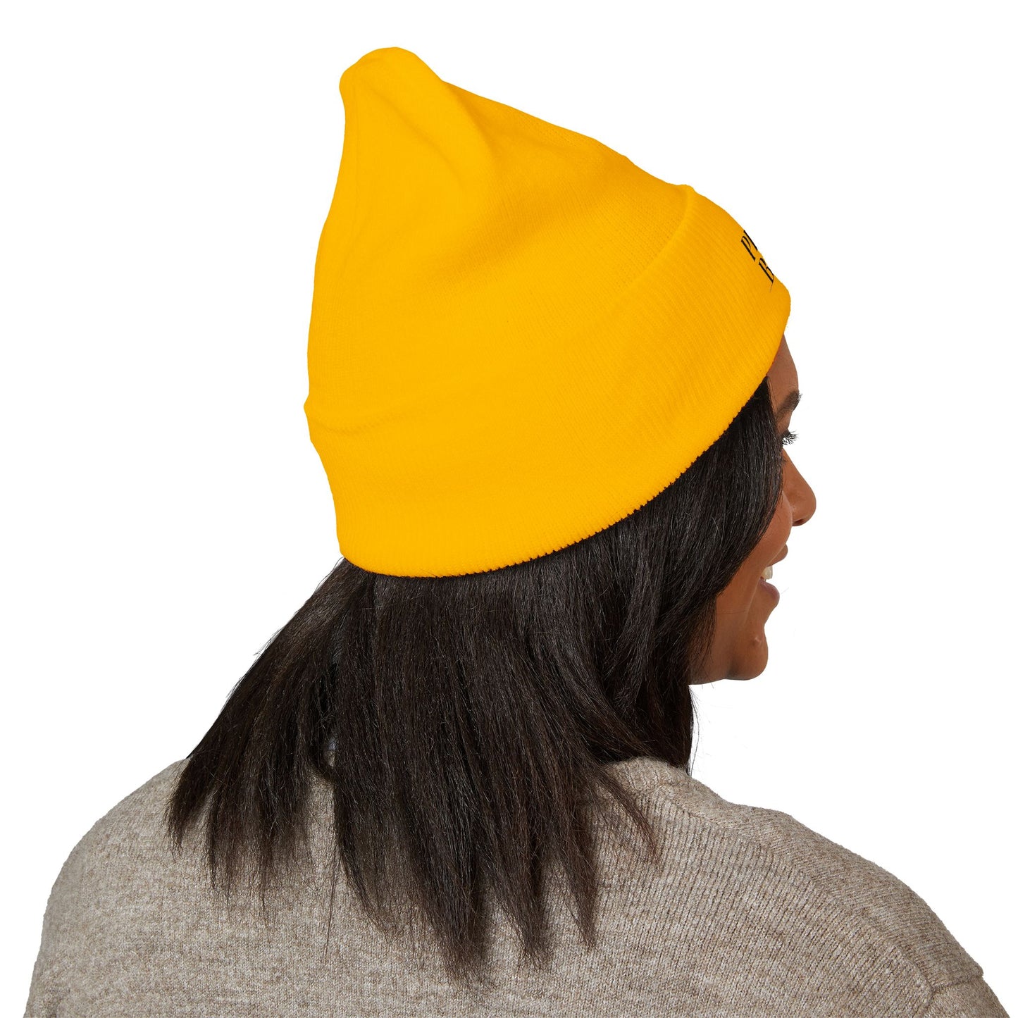 Embroidered Classic Cuffed Beanie - 'Prince Black' White Hat