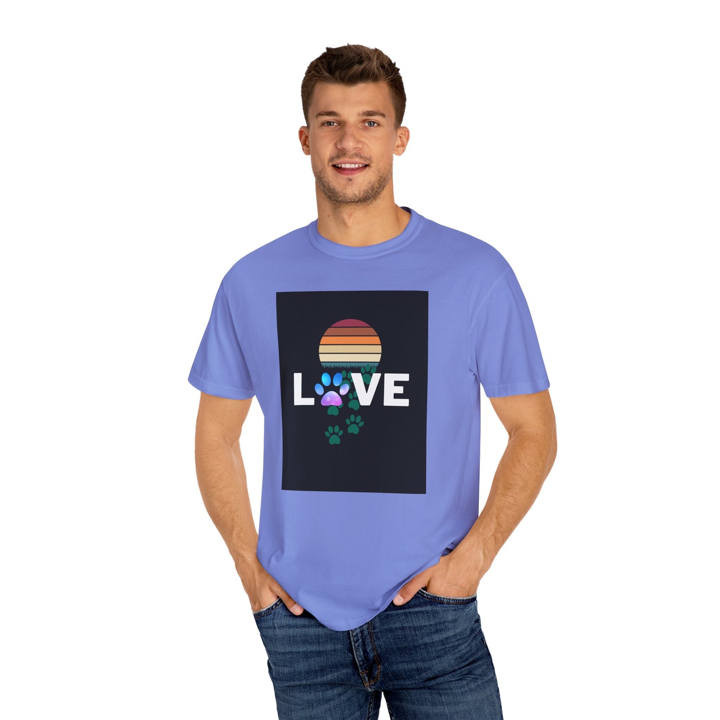 Love Paw Print Unisex T-Shirt - Retro Sunset Design