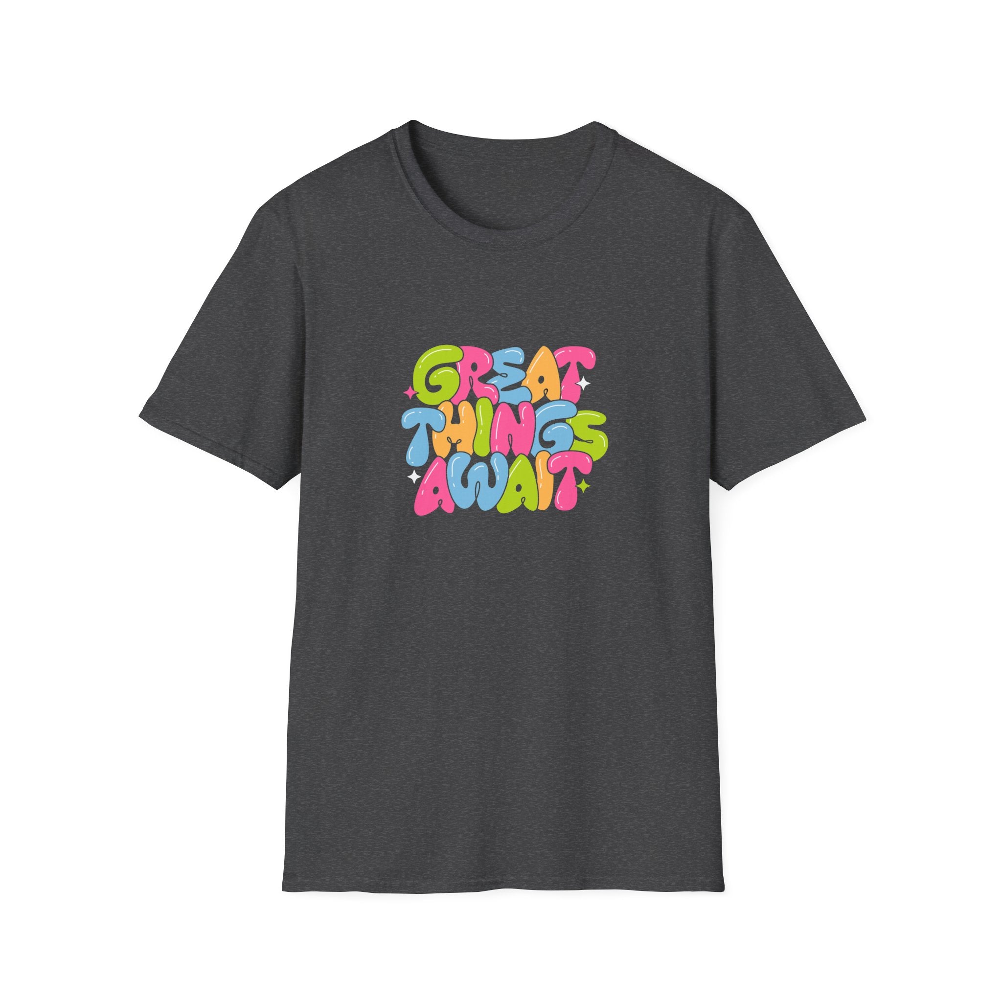 Great Things Await Unisex Softstyle T-Shirt - Vibrant Motivational Tee