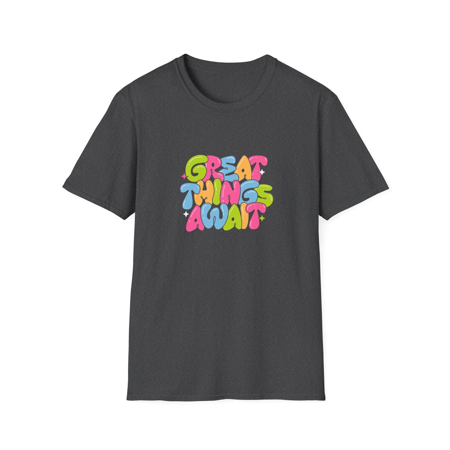 Great Things Await Unisex Softstyle T-Shirt - Vibrant Motivational Tee