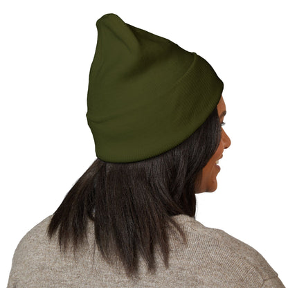 Embroidered Classic Cuffed Beanie - 'Prince Black' White Hat