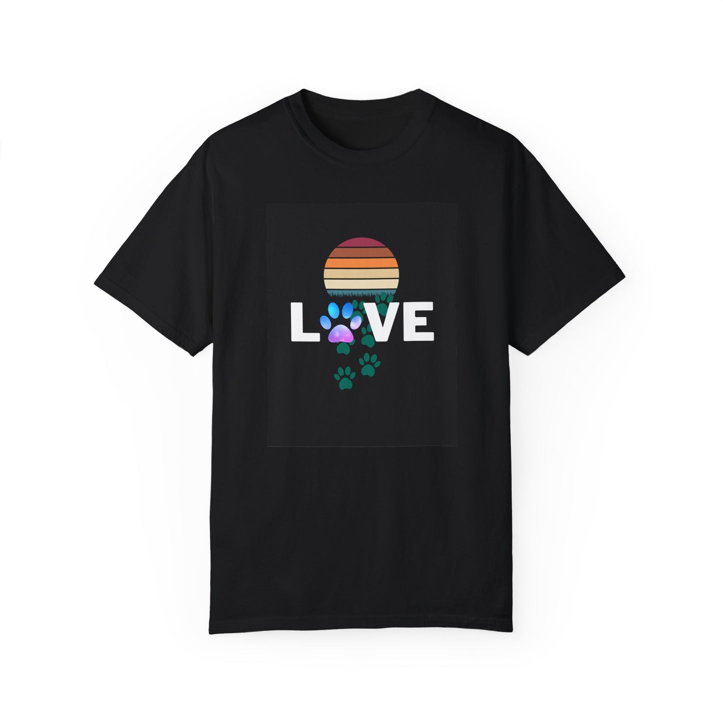 Love Paw Print Unisex T-Shirt - Retro Sunset Design