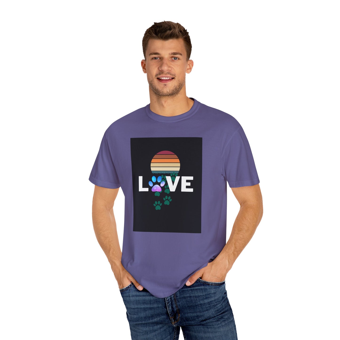 Love Paw Print Unisex T-Shirt - Retro Sunset Design