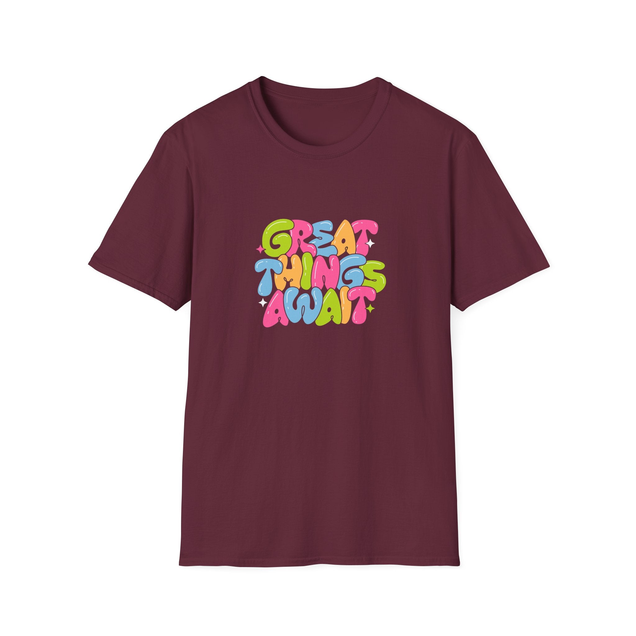 Great Things Await Unisex Softstyle T-Shirt - Vibrant Motivational Tee