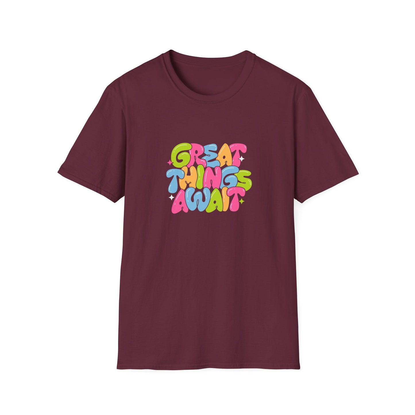 Great Things Await Unisex Softstyle T-Shirt - Vibrant Motivational Tee