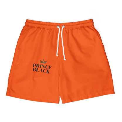 Unisex Swim Shorts - Bold Orange 'Prince Black' Design for Pool Parties & Beach Days