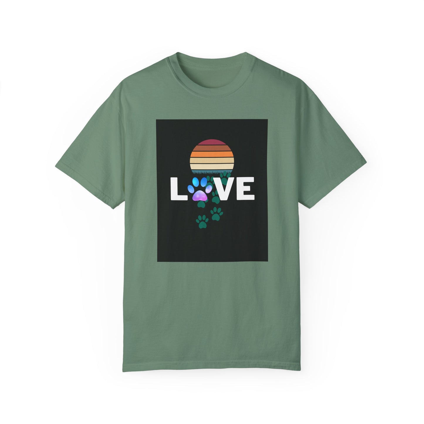 Love Paw Print Unisex T-Shirt - Retro Sunset Design
