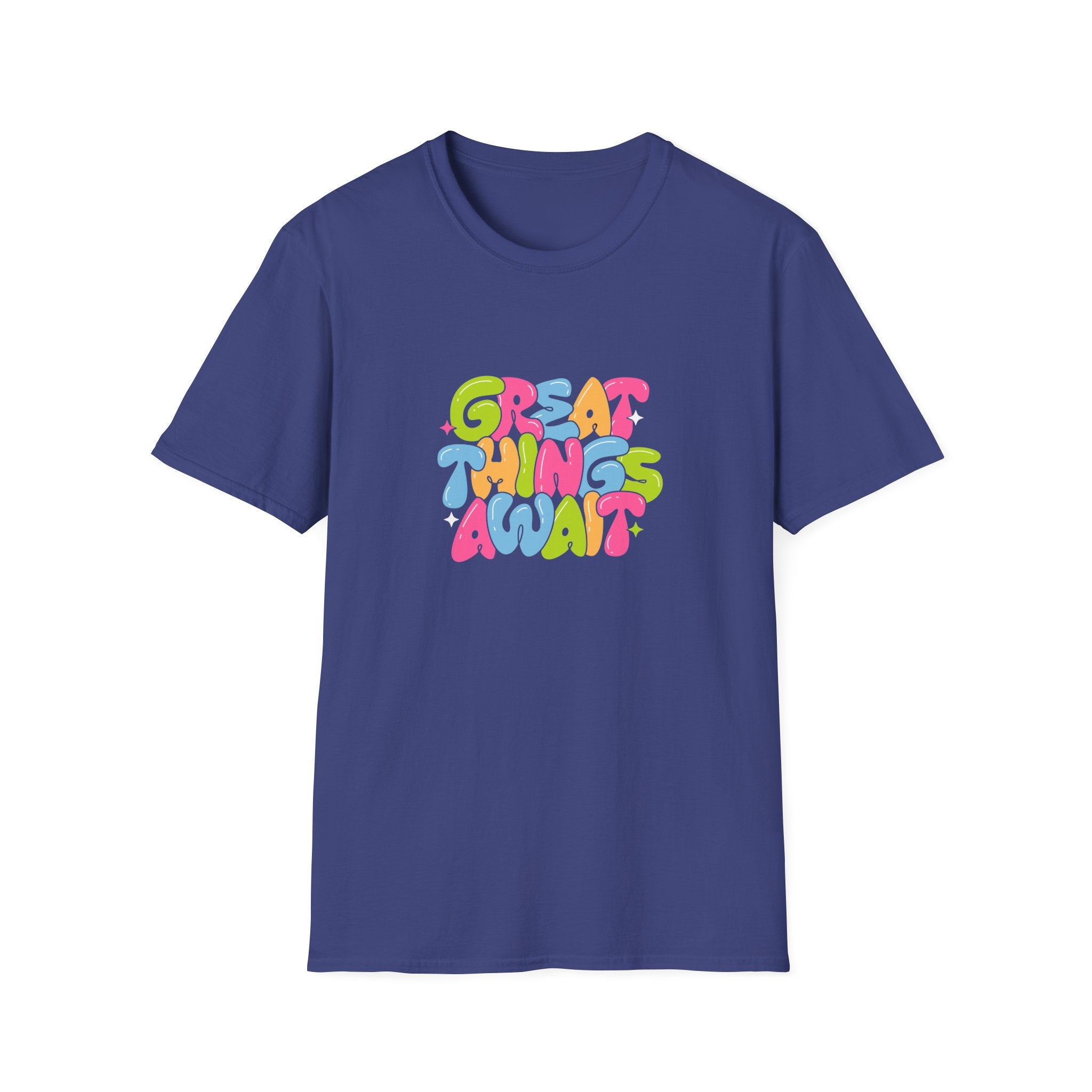 Great Things Await Unisex Softstyle T-Shirt - Vibrant Motivational Tee