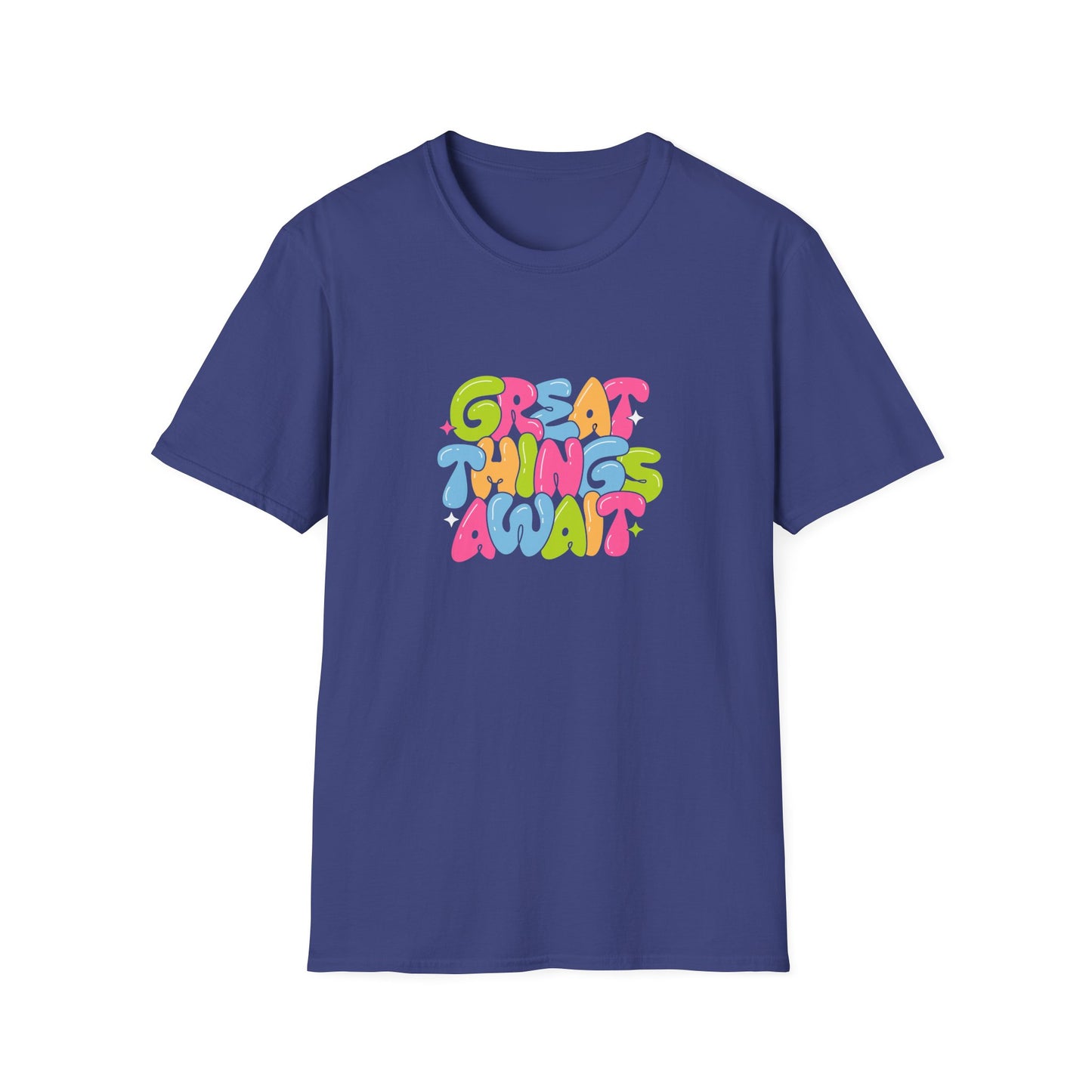 Great Things Await Unisex Softstyle T-Shirt - Vibrant Motivational Tee