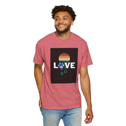 Love Paw Print Unisex T-Shirt - Retro Sunset Design