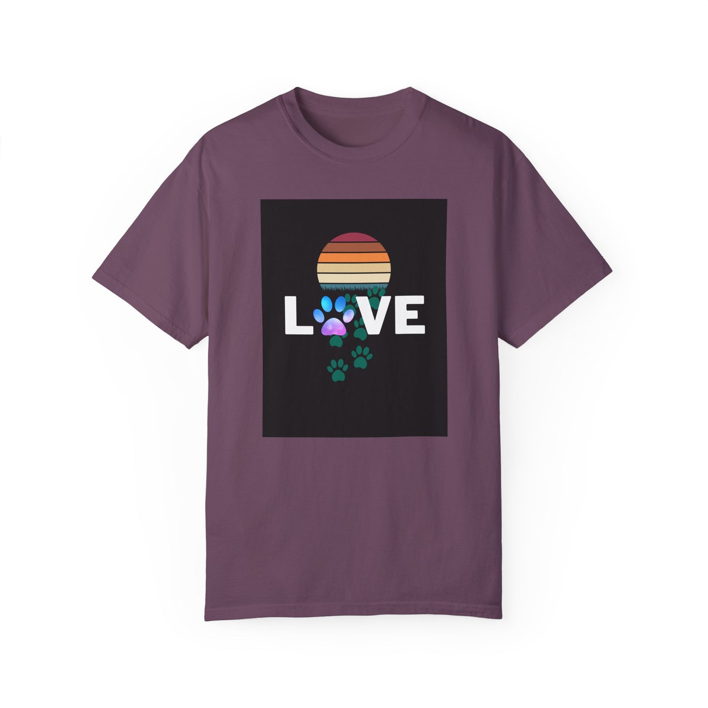 Love Paw Print Unisex T-Shirt - Retro Sunset Design