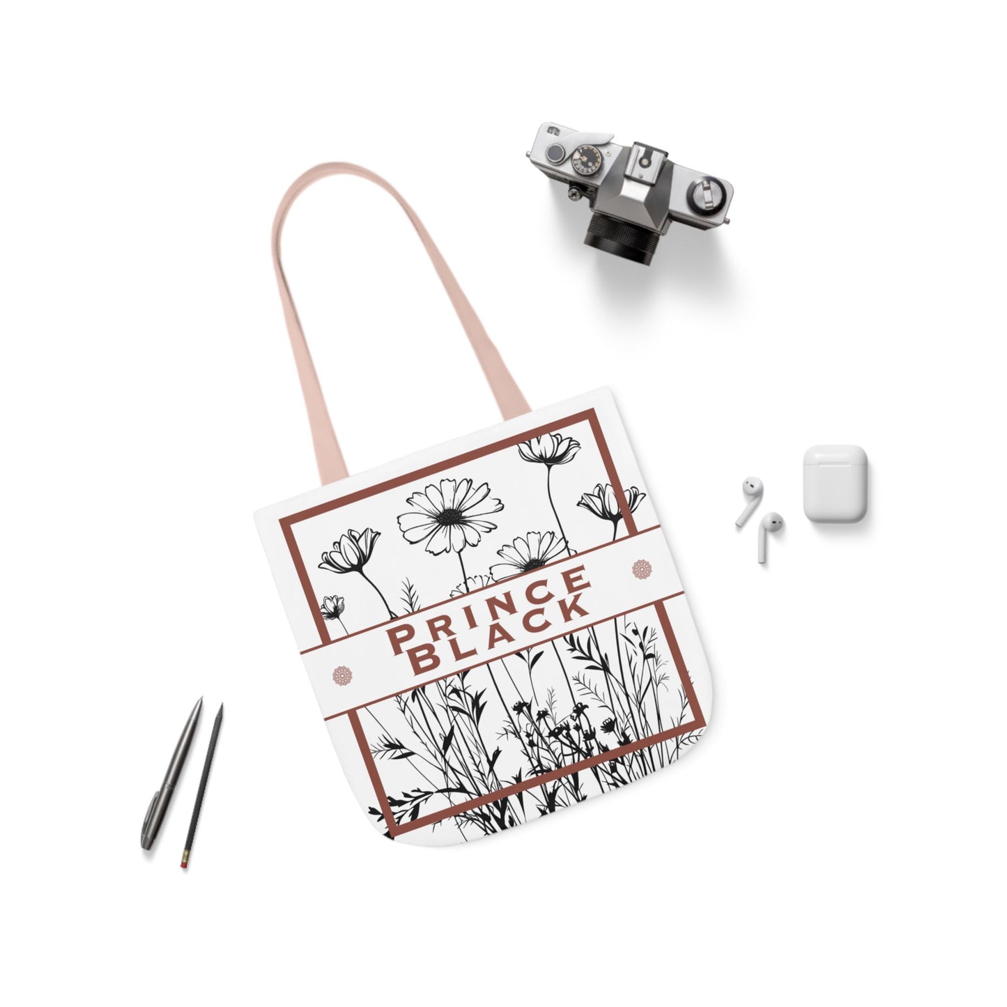 Floral Canvas Tote Bag with 5-Color Straps - Stylish &amp; Eco-Friendly 