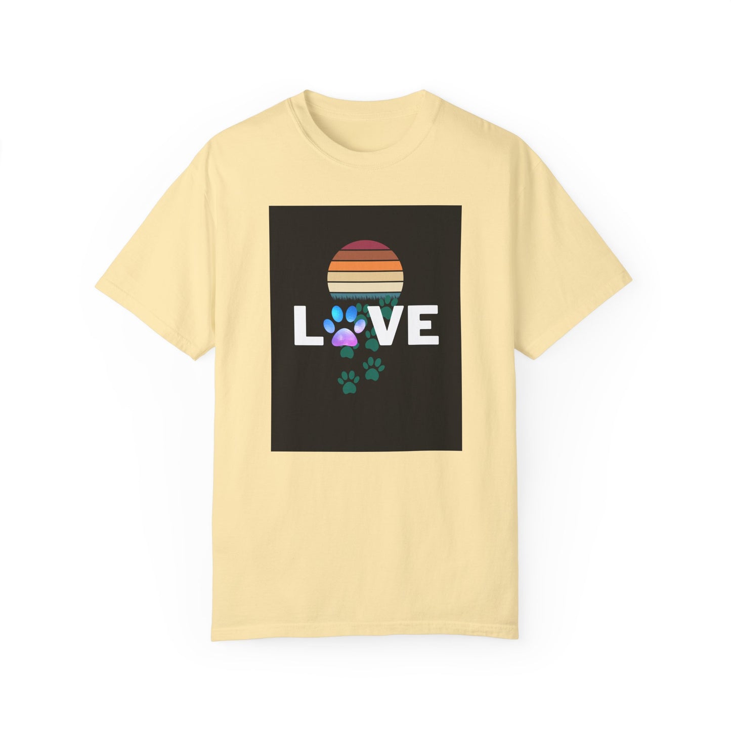 Love Paw Print Unisex T-Shirt - Retro Sunset Design
