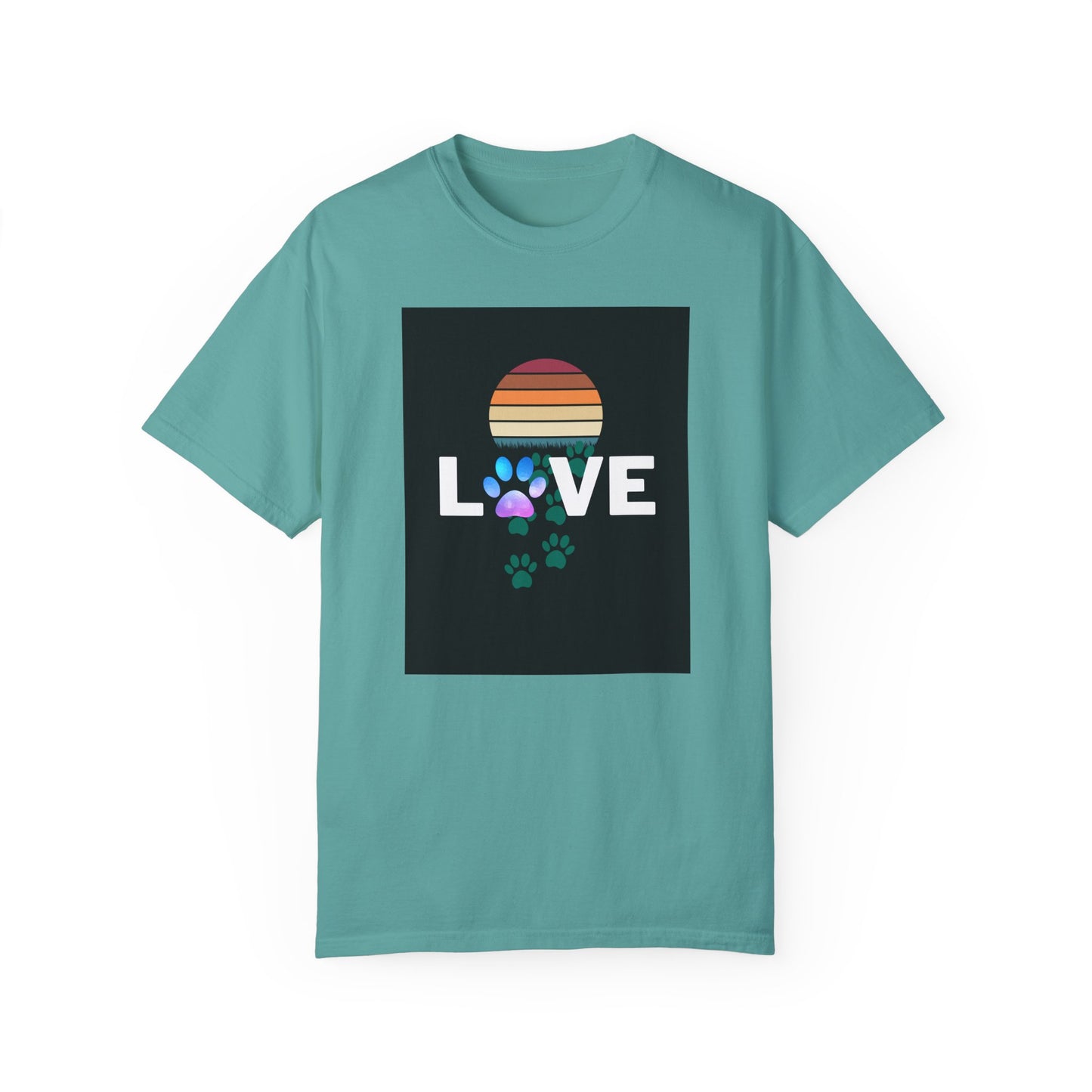 Love Paw Print Unisex T-Shirt - Retro Sunset Design
