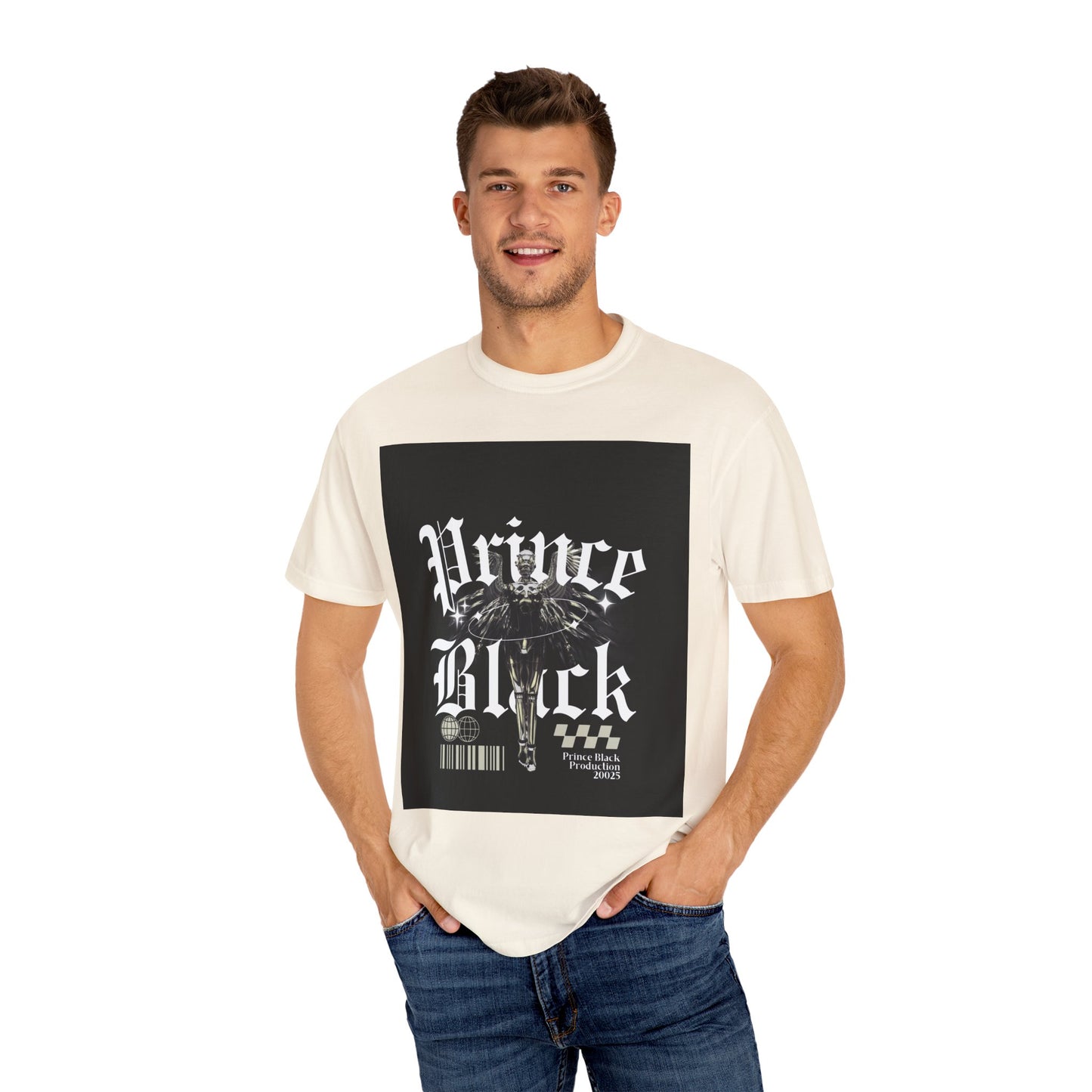 Garment-Dyed T-Shirt - "Prince Black" Graphic Tee - Streetwear Style for Music Lovers
