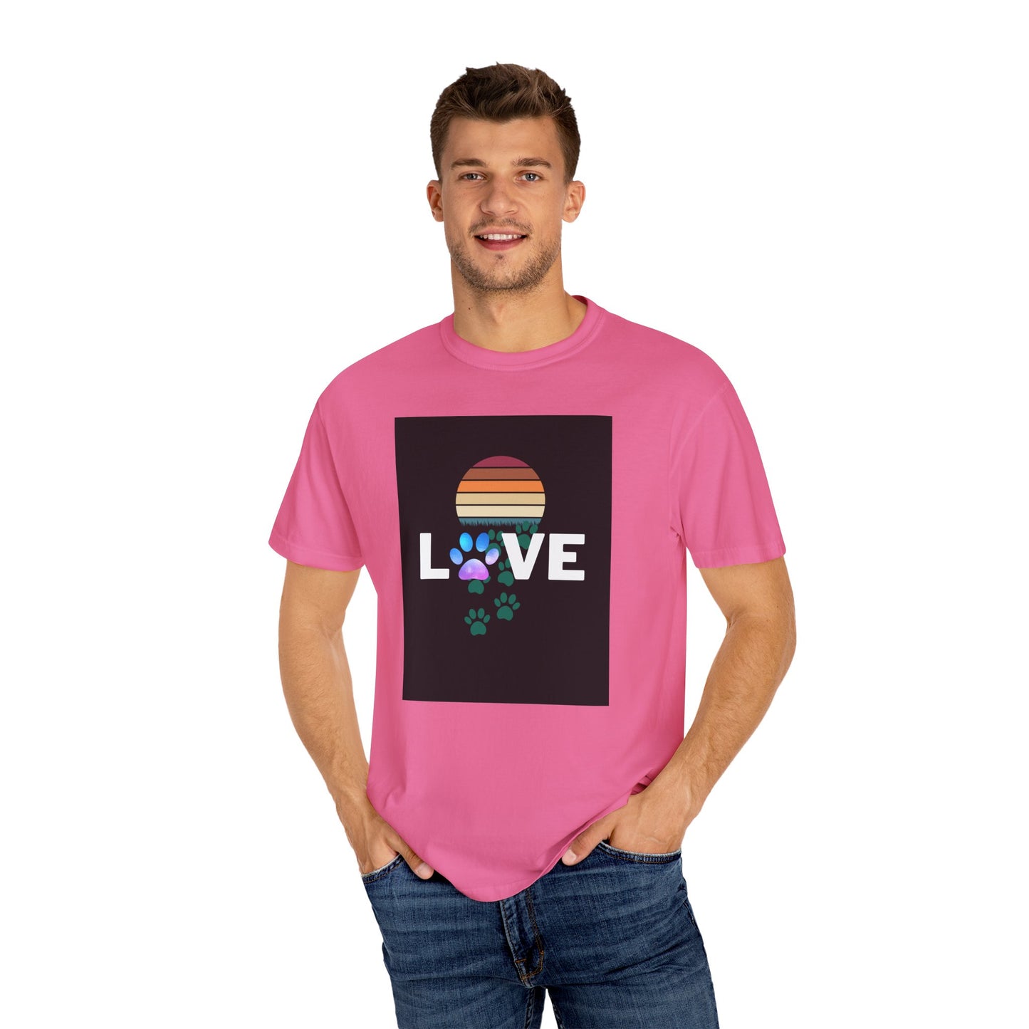 Love Paw Print Unisex T-Shirt - Retro Sunset Design