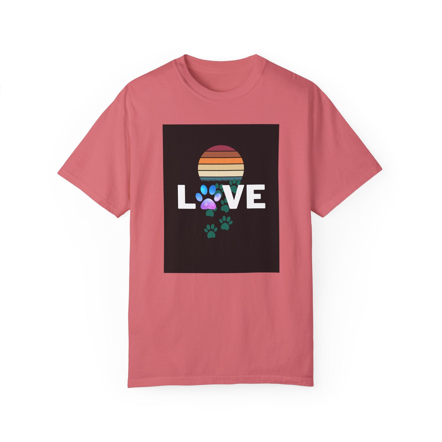 Love Paw Print Unisex T-Shirt - Retro Sunset Design
