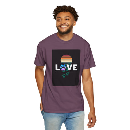 Love Paw Print Unisex T-Shirt - Retro Sunset Design
