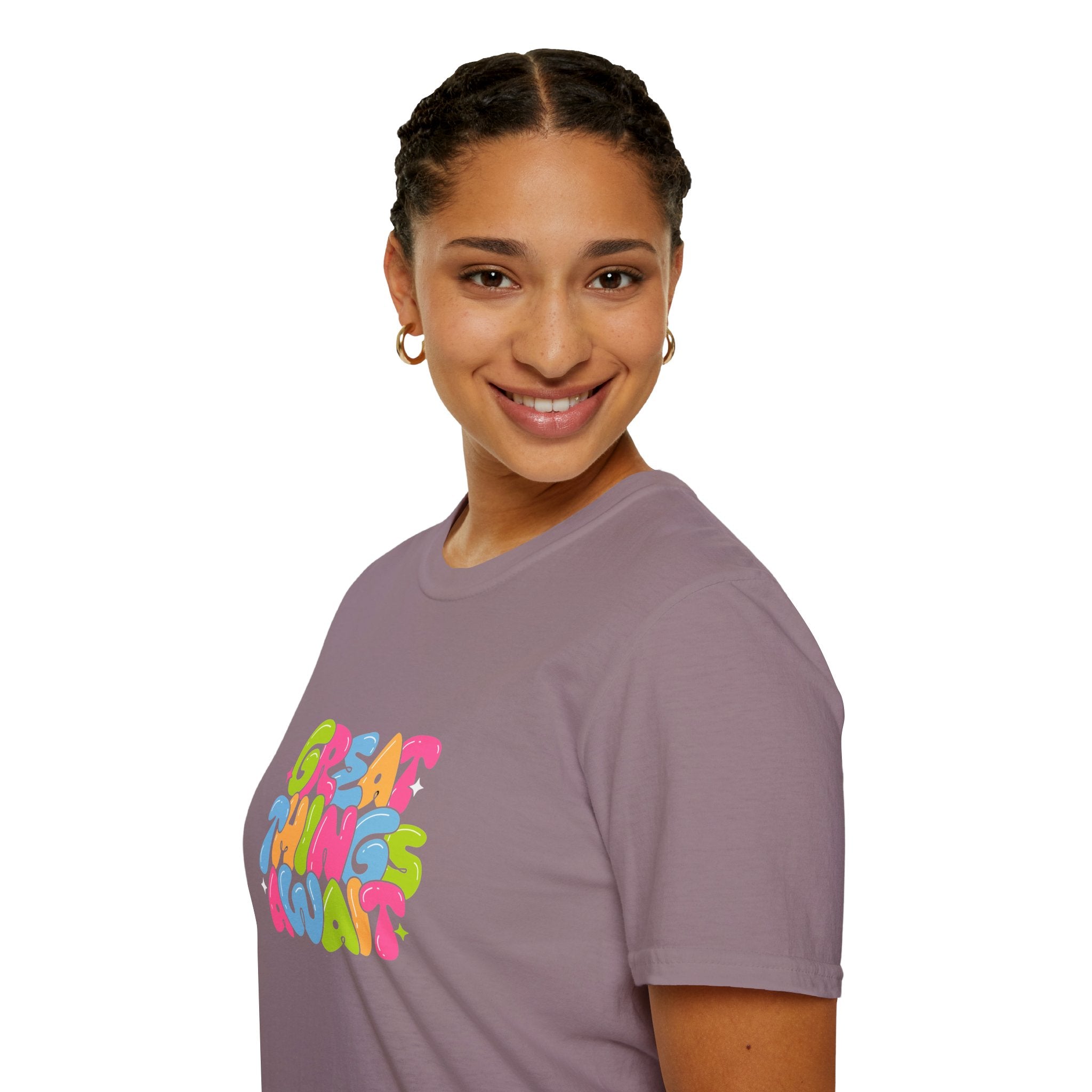 Great Things Await Unisex Softstyle T-Shirt - Vibrant Motivational Tee