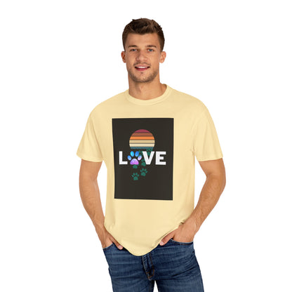 Love Paw Print Unisex T-Shirt - Retro Sunset Design
