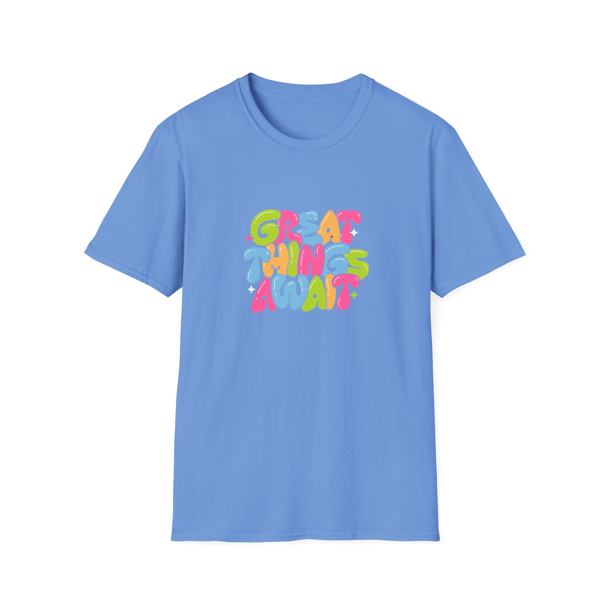Great Things Await Unisex Softstyle T-Shirt - Vibrant Motivational Tee
