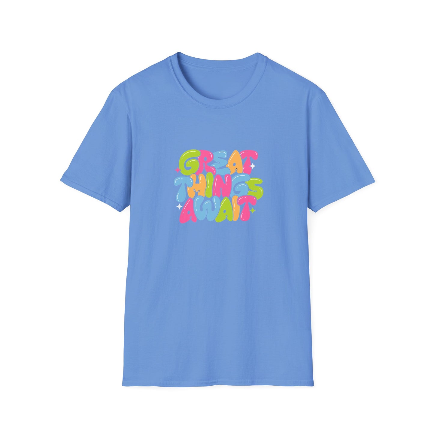 Great Things Await Unisex Softstyle T-Shirt - Vibrant Motivational Tee