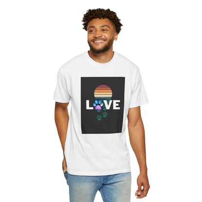 Love Paw Print Unisex T-Shirt - Retro Sunset Design