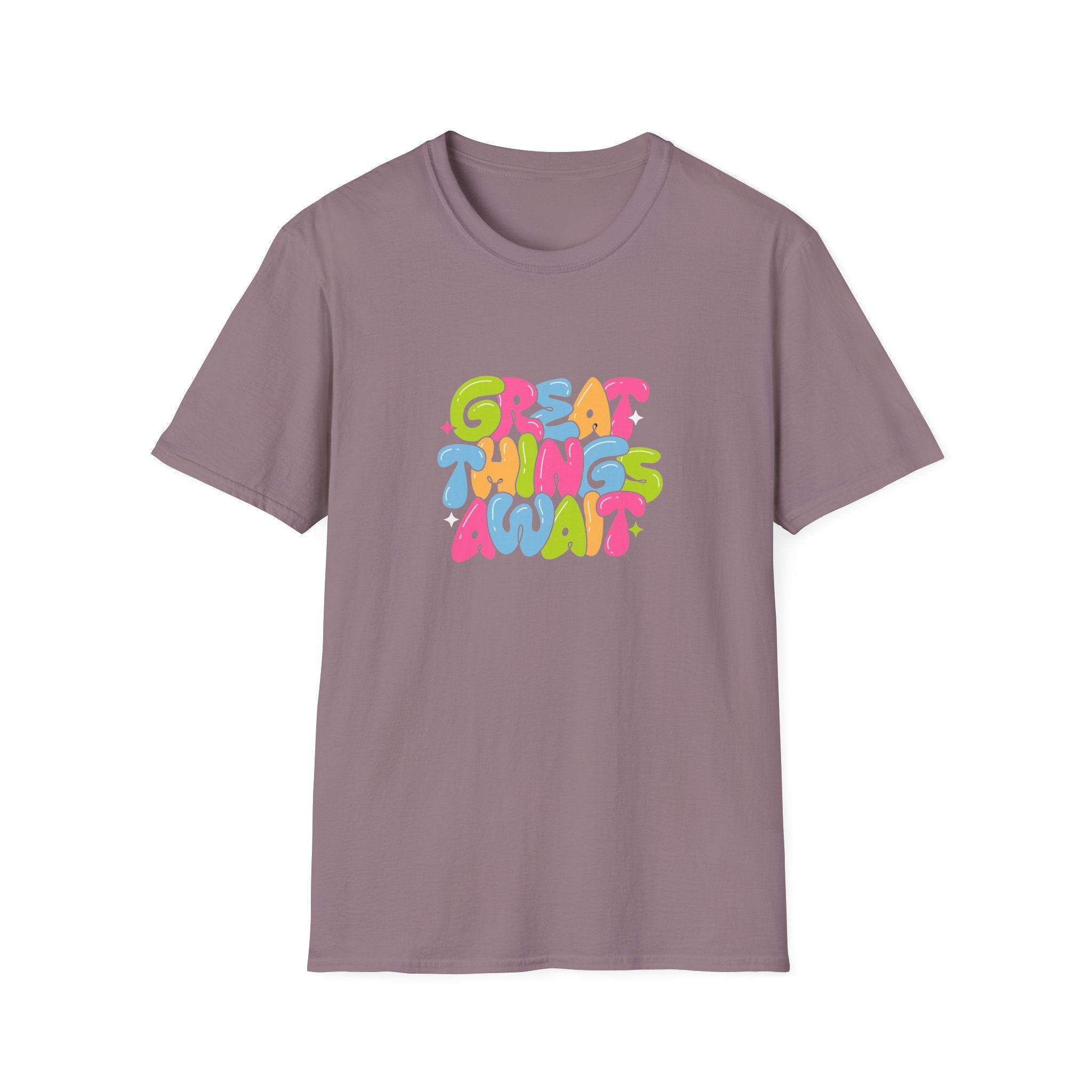 Great Things Await Unisex Softstyle T-Shirt - Vibrant Motivational Tee