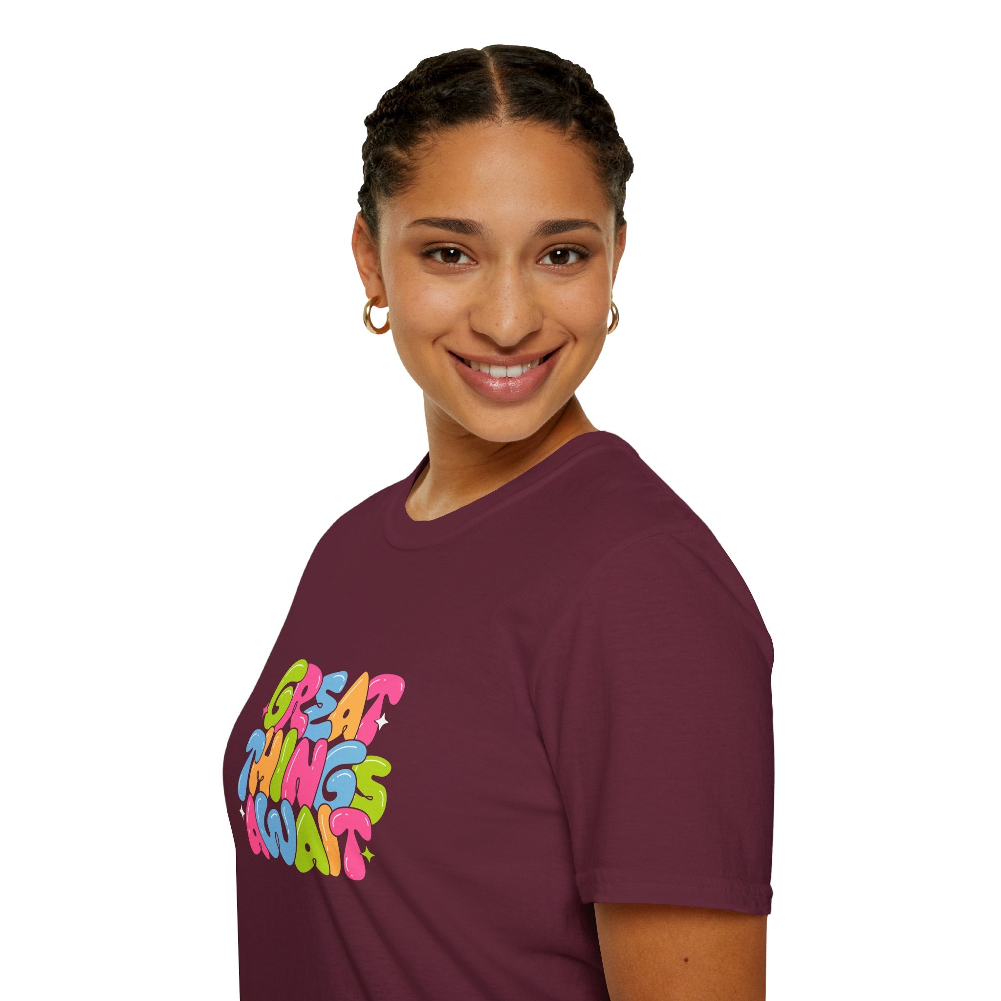 Great Things Await Unisex Softstyle T-Shirt - Vibrant Motivational Tee