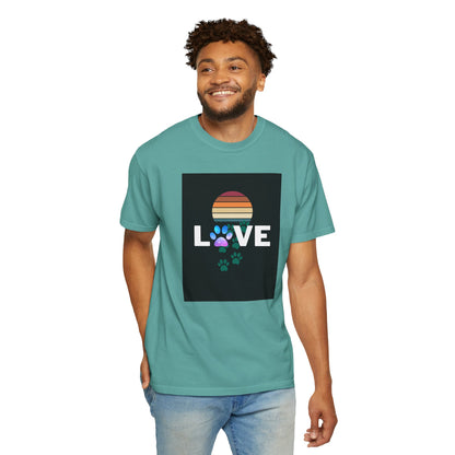 Love Paw Print Unisex T-Shirt - Retro Sunset Design