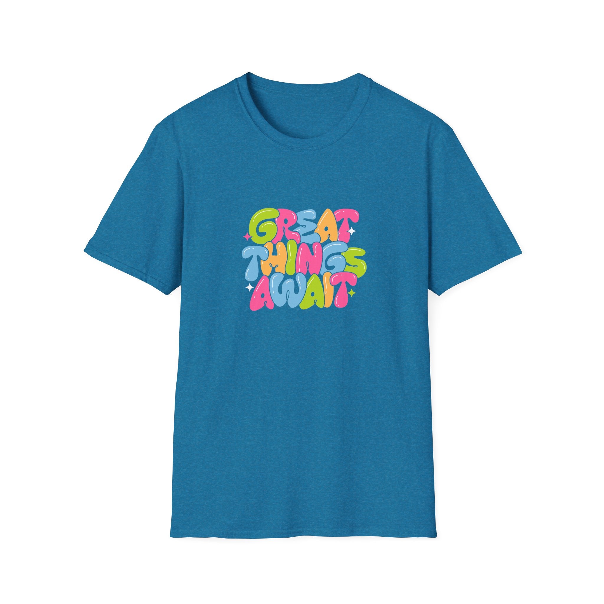 Great Things Await Unisex Softstyle T-Shirt - Vibrant Motivational Tee