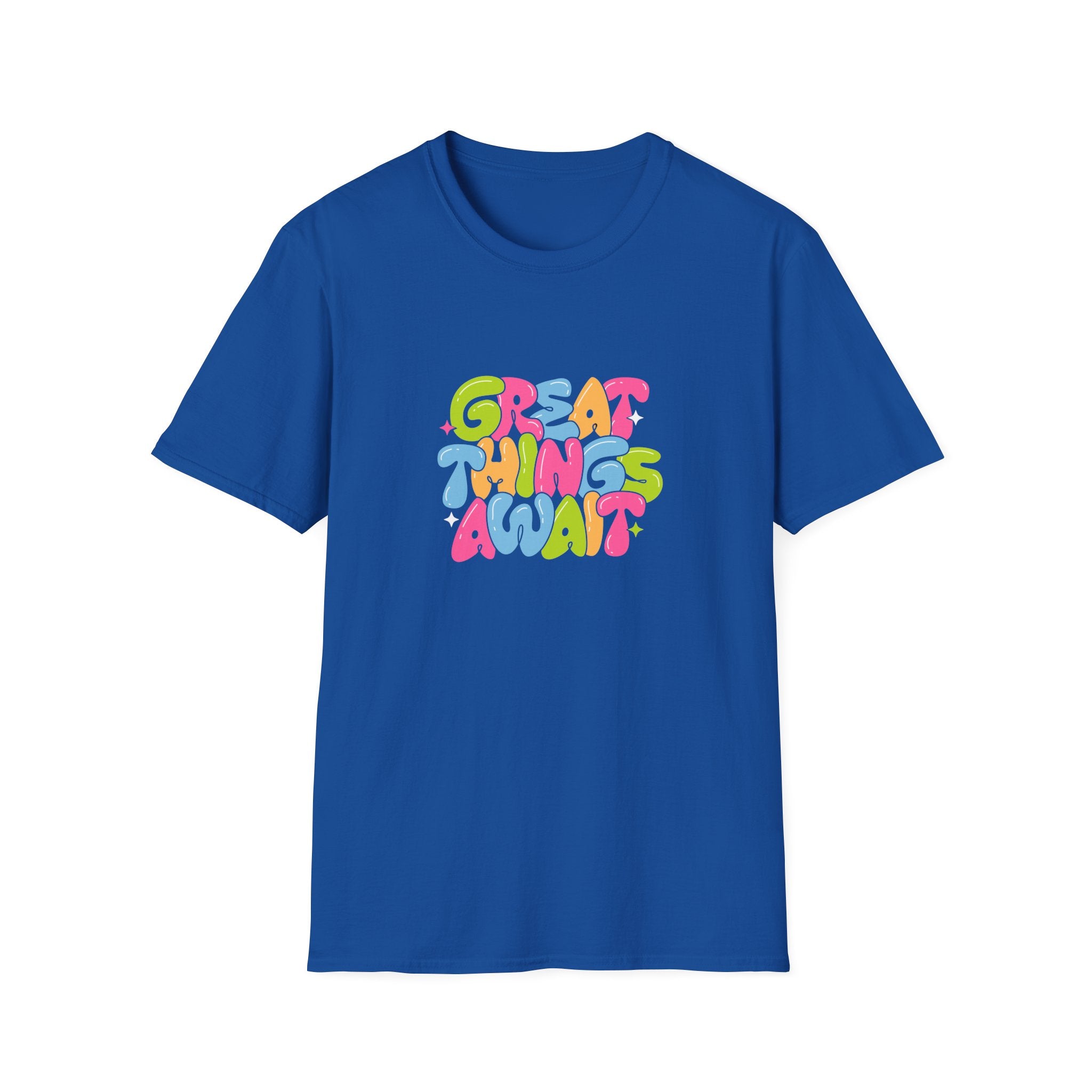 Great Things Await Unisex Softstyle T-Shirt - Vibrant Motivational Tee