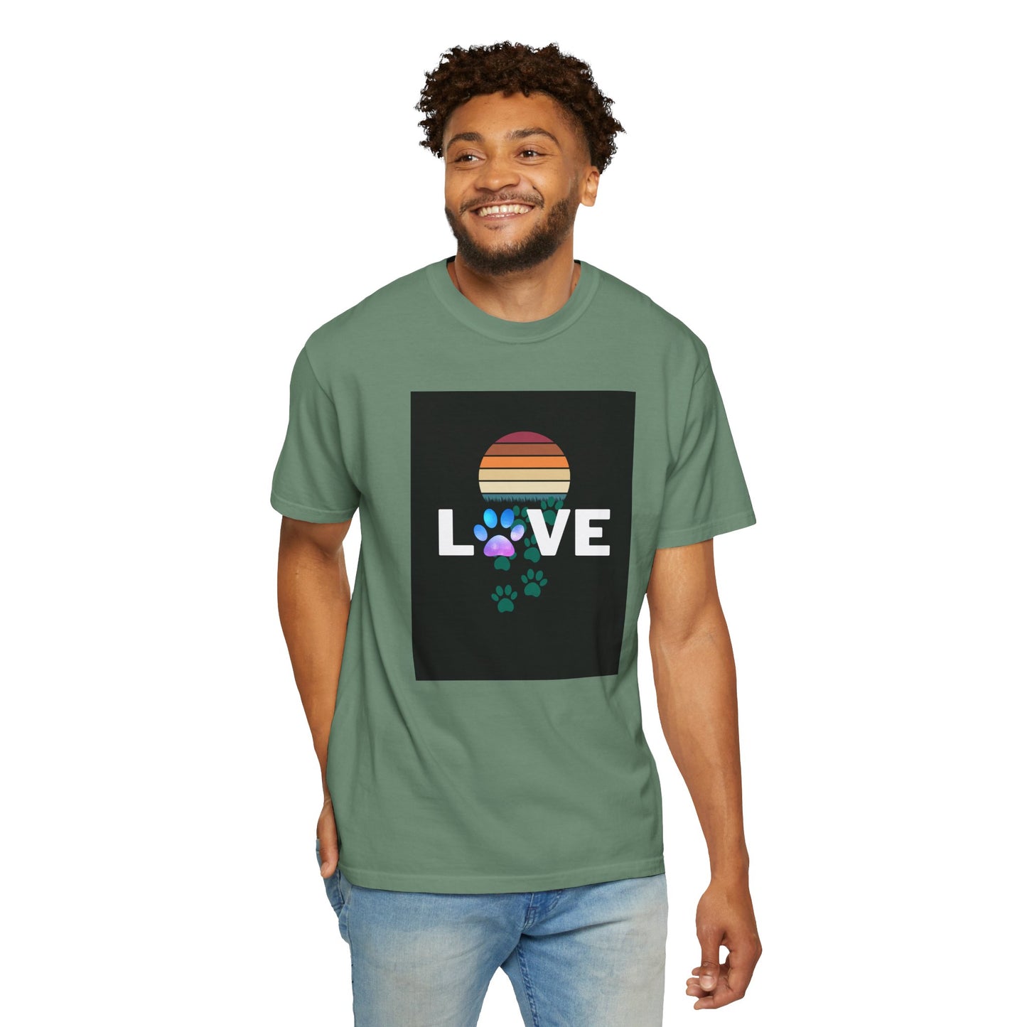 Love Paw Print Unisex T-Shirt - Retro Sunset Design