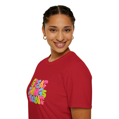 Great Things Await Unisex Softstyle T-Shirt - Vibrant Motivational Tee