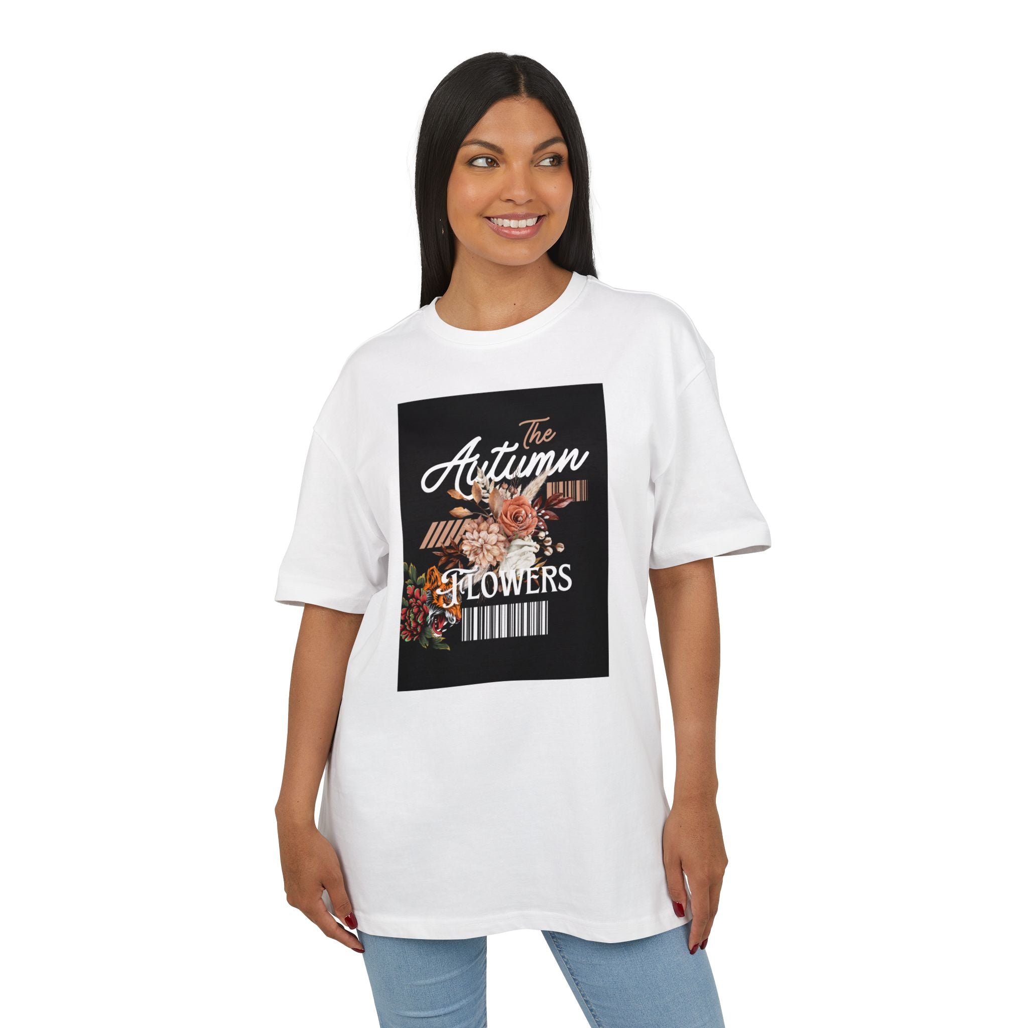 Autumn Flowers Oversize Tee | Cozy Casual Wear, Graphic T-Shirt, Fall Fashion, Gift for Her, Comfortable Everyday Tee
